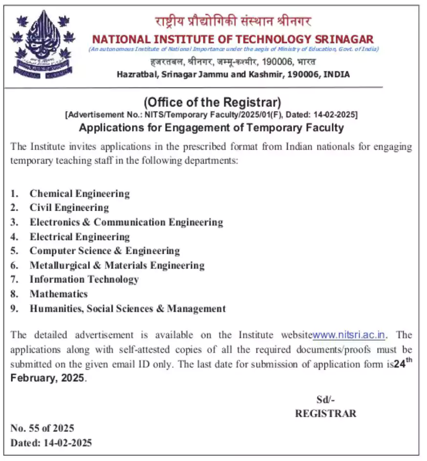 NIT Faculty Notification 2025