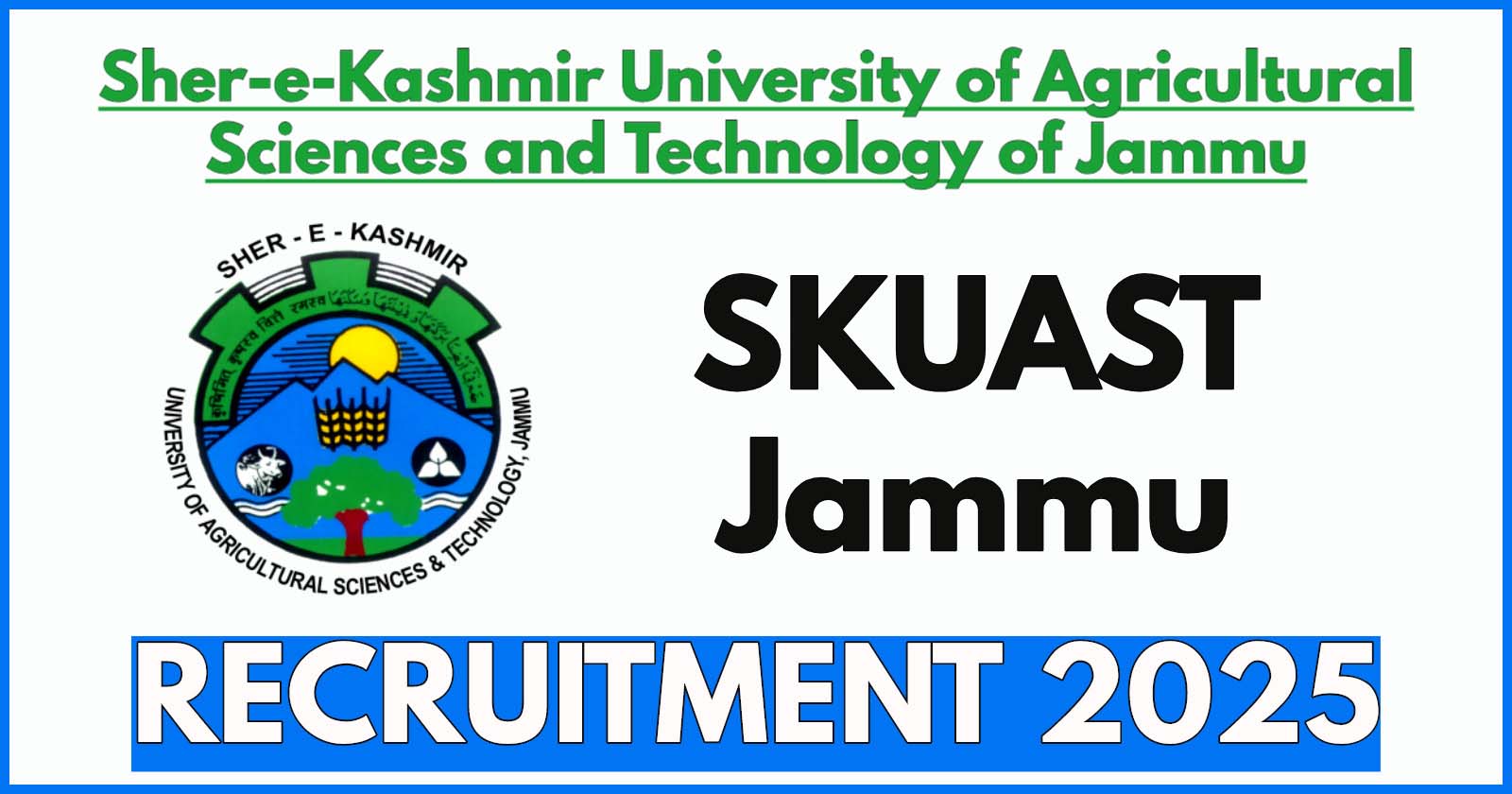 SKUAST Jammu Recruitment 2025 – Research Assistant (Agronomy)