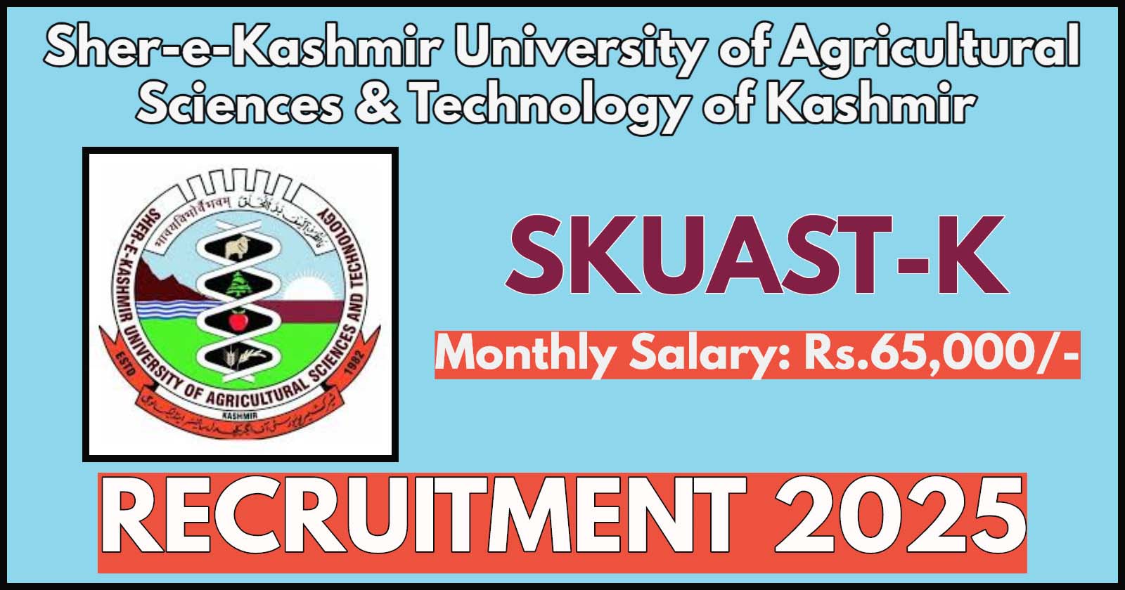 SKUAST Kashmir Recruitment 2025 – Research Assistant (Solar Energy Project)