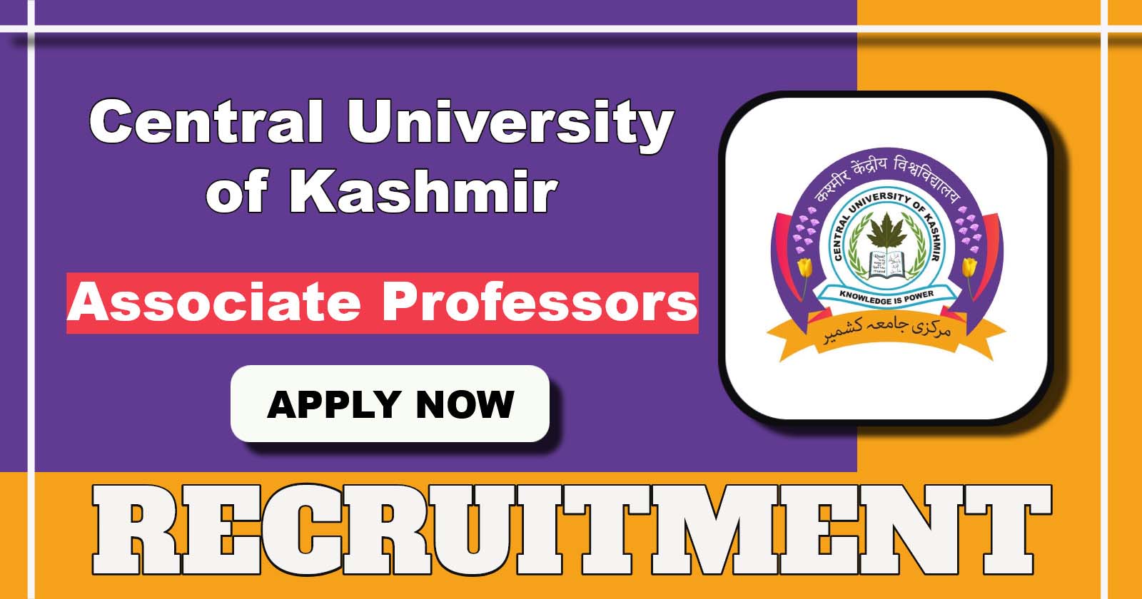 Central University Kashmir Associate Professor Recruitment 2025 Notification: Apply Now for Various Vacancies