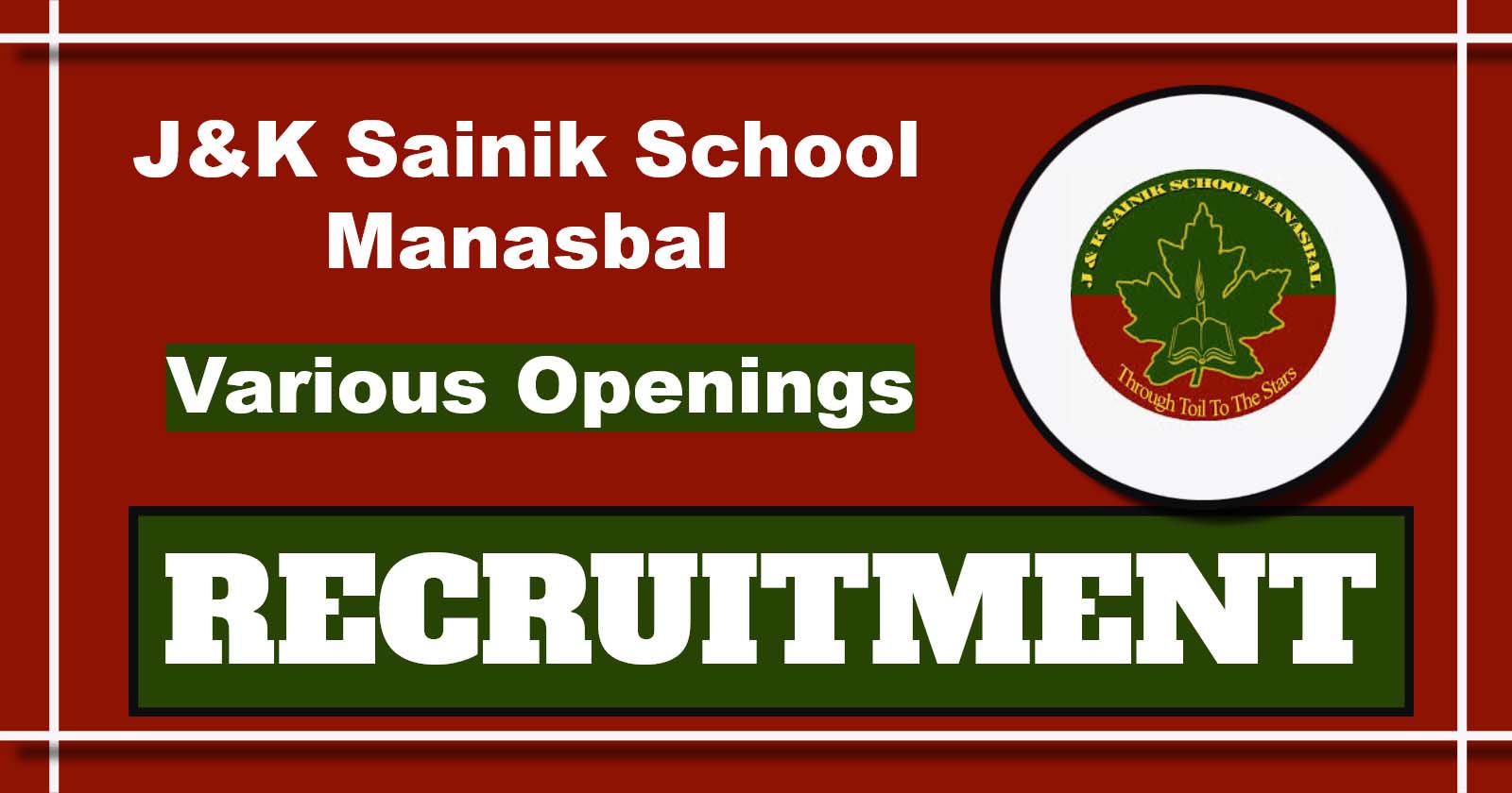 Sainik School Manasbal Recuitment