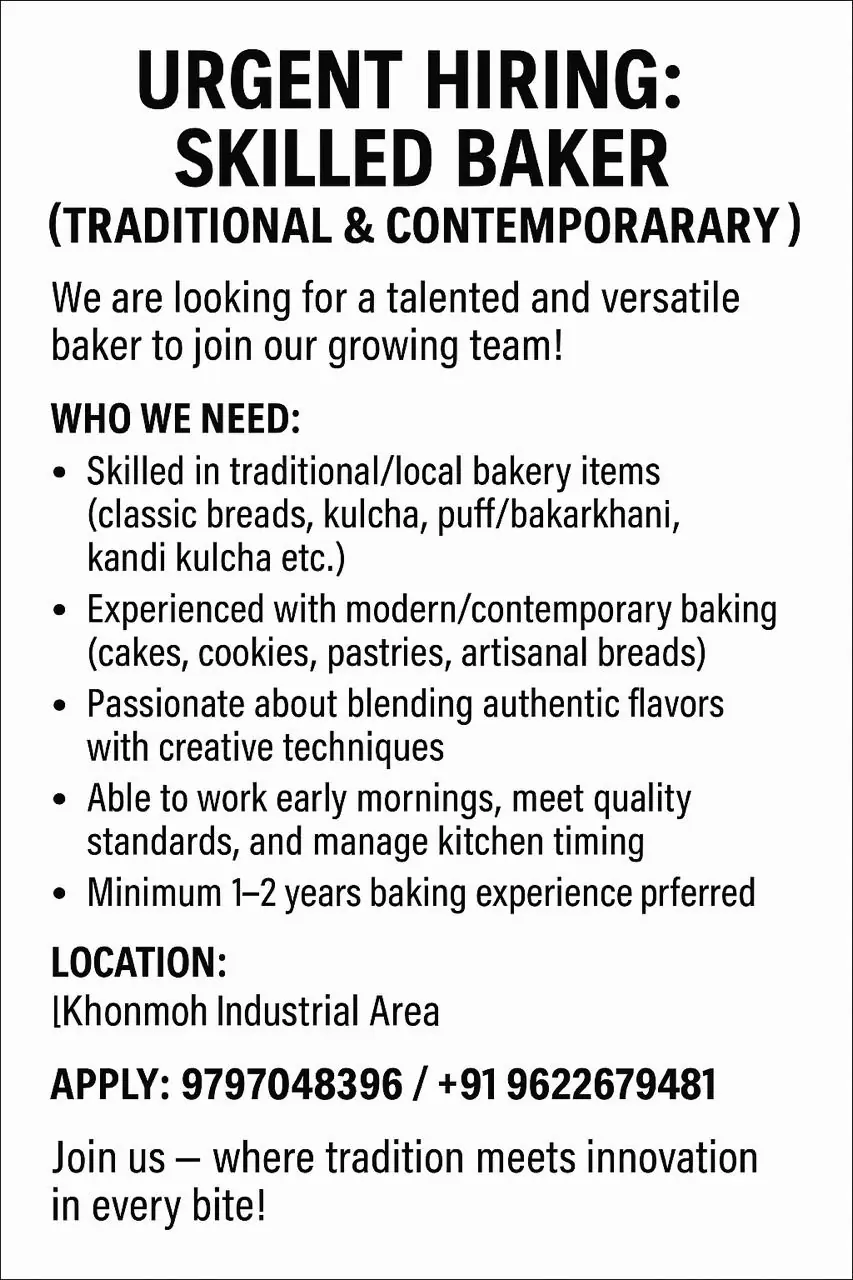 Baker vacancy in Khonmoh