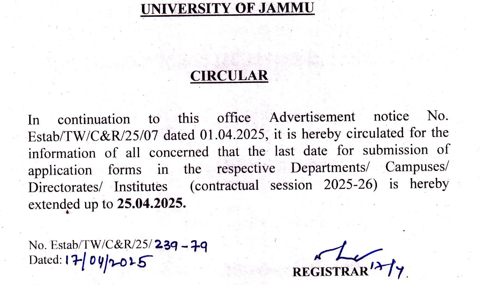 Jammu University Assistant Professors / Teaching Assistants Vacancies 2025, Application Process Extended