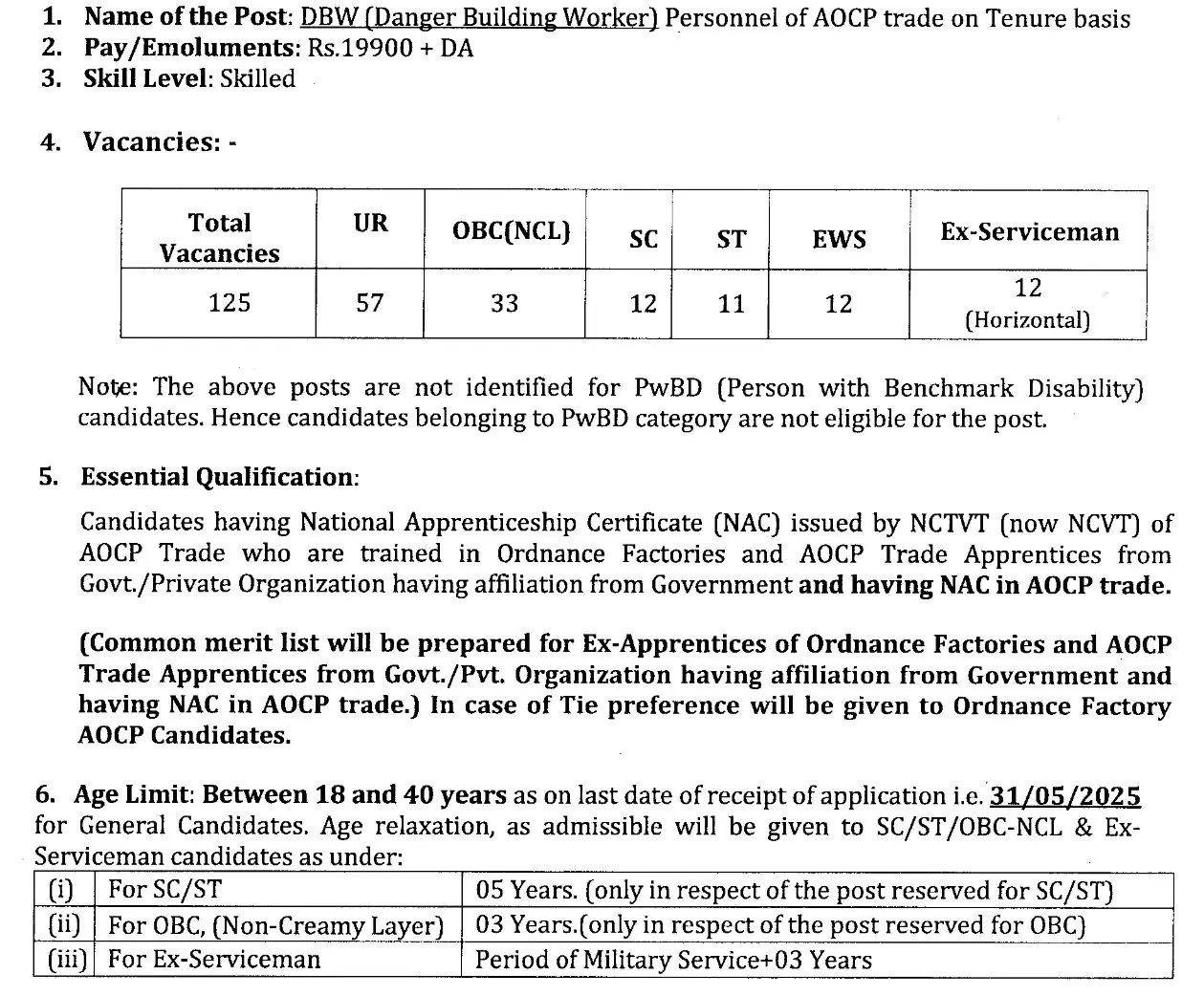 Ordnance Factory Bhandara Announces 125 Danger Building Worker Posts – Apply by 31 May Ordnance Factory Bhandara Announces 125 Danger Building Worker Posts – Apply by 31 May
