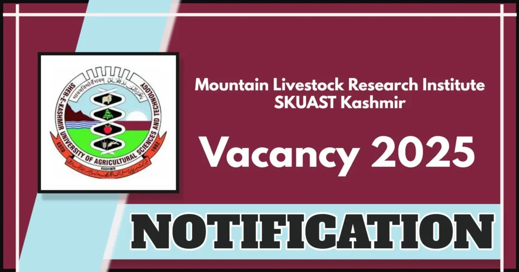 SKUAST-K MLRI Manasbal Announces Project Associate Post – Apply by 1 June