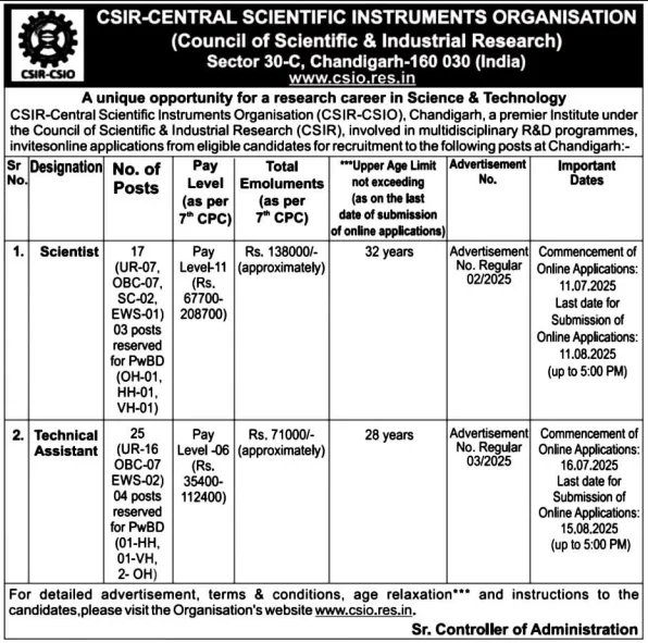 CSIR CSIO Notification 2025