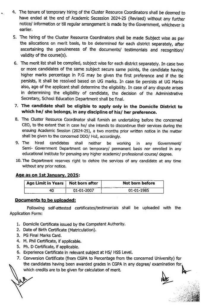 Directorate of School Education kashmir crc vacancies 2025