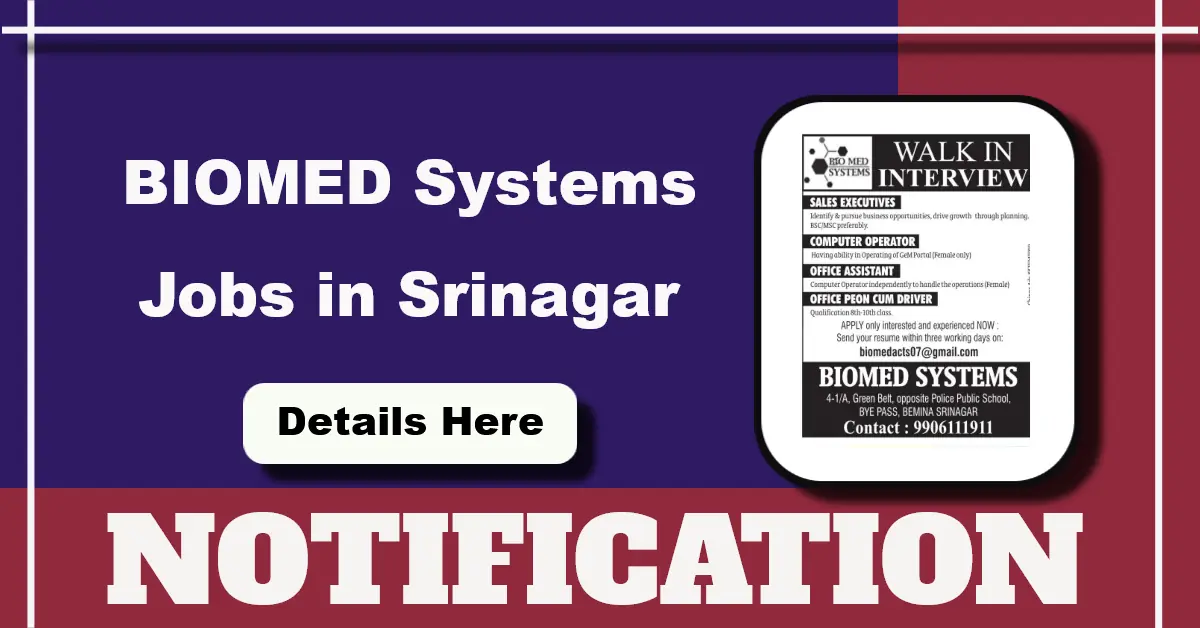 BIOMED Systems Walk-in Interview 2025 For Sales Executive, Computer ...