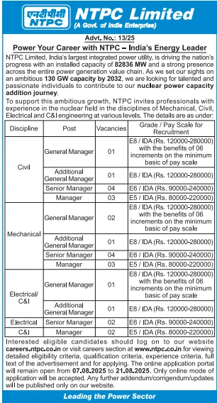 NTPC Recruitment 2025 Notification 13 2025
