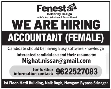 Fensta accountant vacancy in srinagar