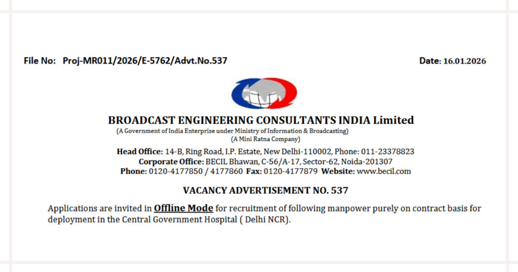 BECIL Vacancy 2026 for Genetic Counselor, Bioinformatics Analyst and Genome Analyst Posts