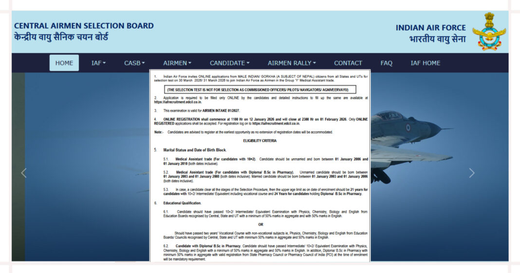 Indian Air Force Medical Assistant Recruitment 01/2027 Notification Out, Apply Online Now