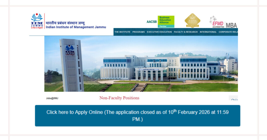 IIM Jammu Non-Faculty Recruitment 2026 for various Posts, Apply Online Till 10 February