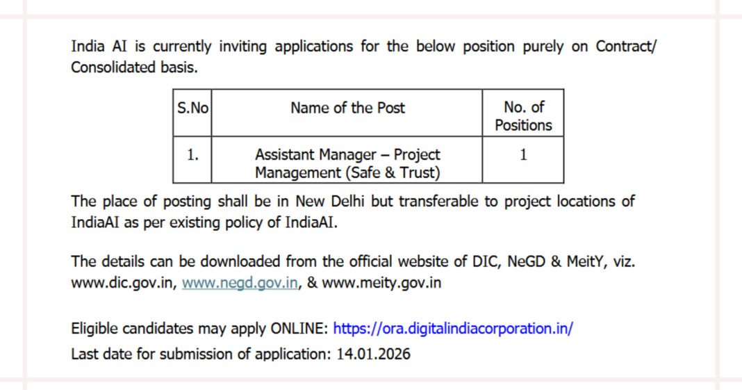 India AI Recruitment 2026: Assistant Manager – Project Management Post