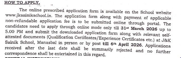 J&K Sainik School Manasbal Recruitment 2026 for Teaching and Non-Teaching Posts